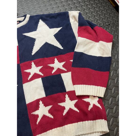 VINTAGE Old Glory Mens Stars and Stripes Flag 100% Cotton Sweater XL Made in USA - Picture 3 of 10